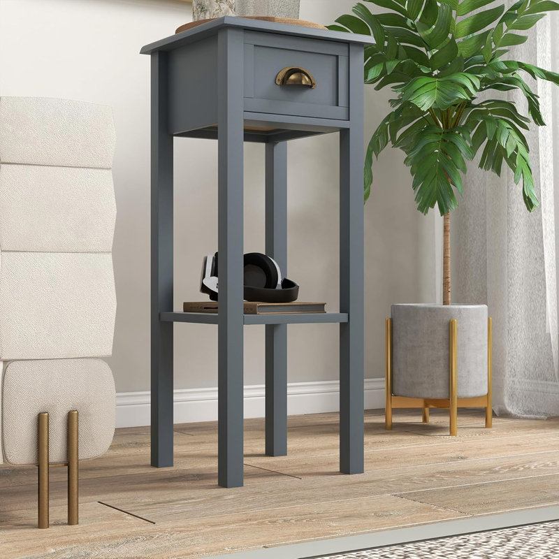 Red Barrel Studio 2 Tier Side Table With Drawer Narrow End Table With Bottom Shelf For Living Room Set Of 2 Gray Wayfair